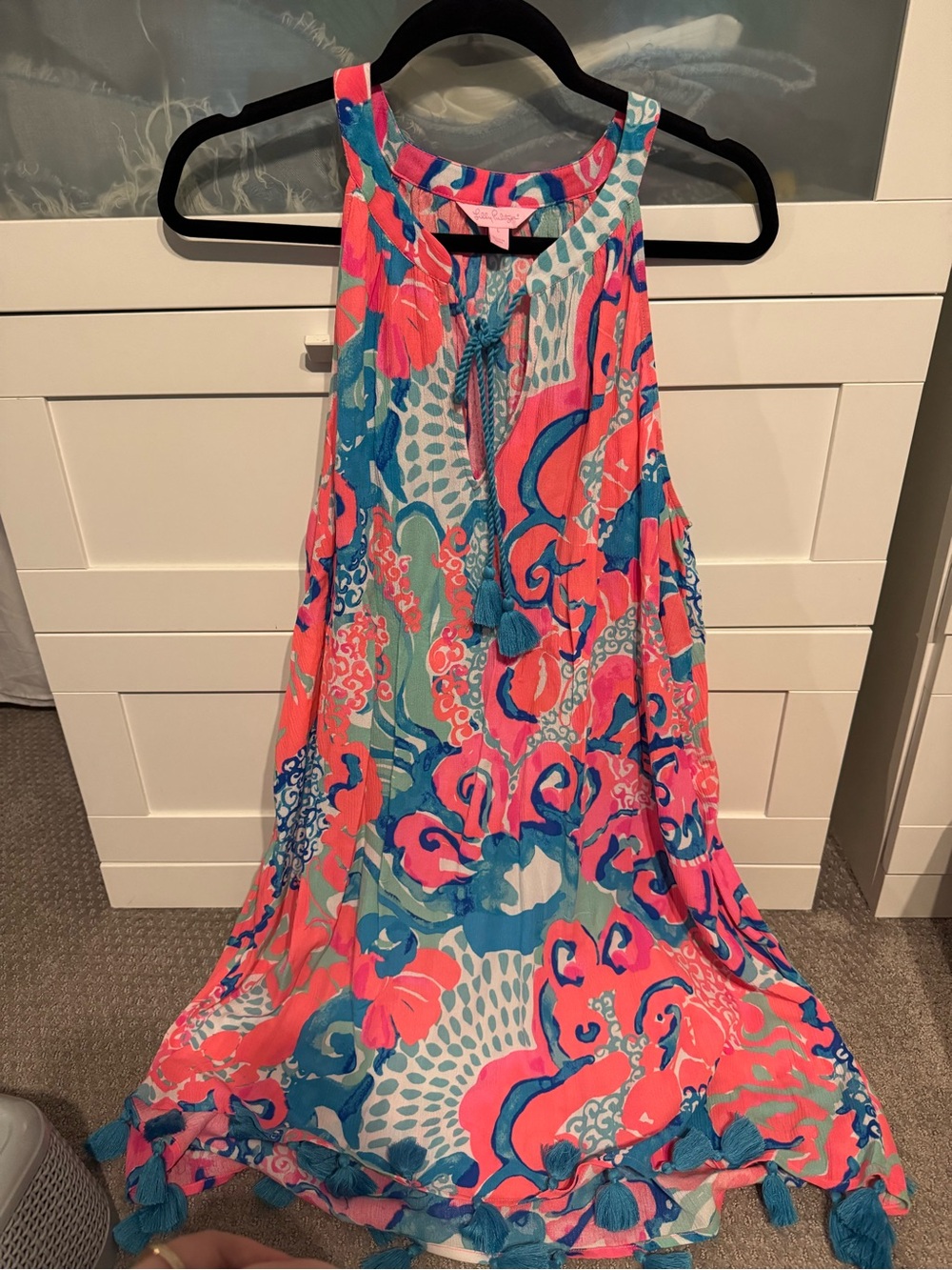 Lily Pulitzer Colorful Coral & Teal Floral Tassel Sundress